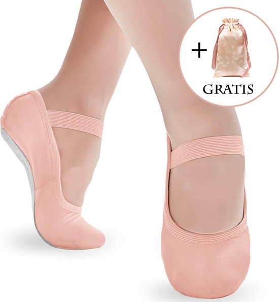 Balletschoenen meisje | Roze | "Eleve" | Balletschoen meisje | Met GRATIS satijnen schoenzakje | Hele zool | Elastisch canvas | Balletschoentjes voor kinderen | Maat 28