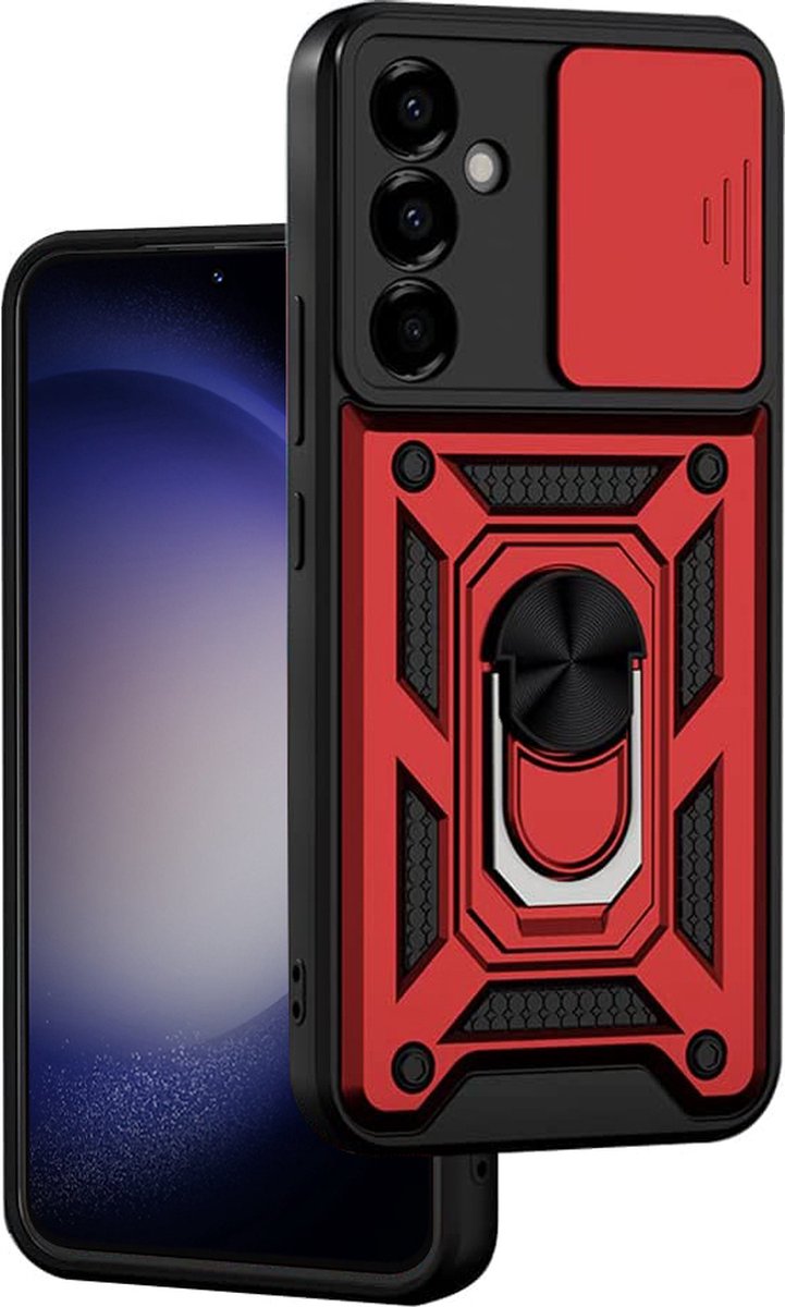 Samsung Galaxy S23 Plus hoesje met Ringhouder en Camera schuifje - shockproof case - Rood