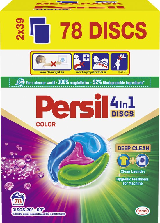 Persil Discs Color Deep Clean- Wascapsules Box - Gekleurde Was - Voordeelverpakking - 2 x 39 Wasbeurten