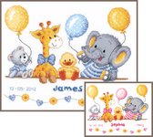 borduurpakket 31.506 "dierenfeestje", geboorte (incl. blauw/rose garen)