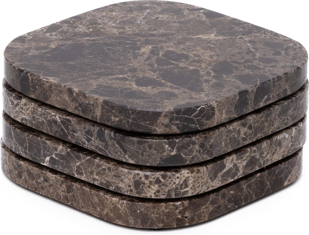 Onderzetter marmer - organisch - bruin set van 4 stuks - 10x10x1cm
