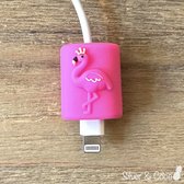SilverAndCoco® - Kabeldiertjes / Kabelprotector / Kabelbeschermer Mobiele Telefoon Kabel Lader beschermer / Kabelbijter iPhone iPad Android oplader - Flamingo