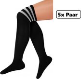 5x paire de chaussettes longues noires à rayures blanches - taille 36-41 - chaussettes à l'aine - chaussettes au-dessus du genou bas chaussettes de sport pom-pom girl carnaval football hockey festival unisexe