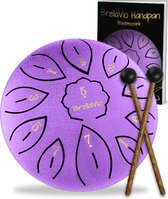 BrellaVio Lotus Tongue Drum avec livre d'enseignement - 16 cm - Handpan - Tambour de langue en acier de guérison - Bol chantant à la main - Hang Music Therapy - Violet