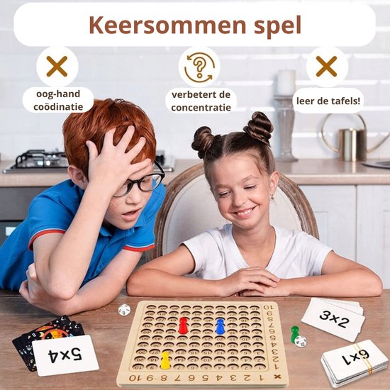 Jongetje met bril en rood haar en meisje met zwarte staartjes spelen een tafelspel.