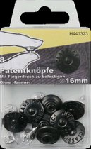 H441323 patentknopen 8 knopen zwart - 16 mm - zonder hamer met vingerdruk te bevestigen - jeansknopen classic - jeansknoop