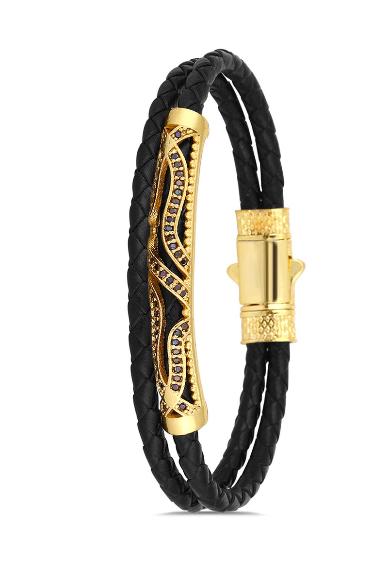 Concept Cheetah - Regalis - uniek design - exclusieve heren armband - armbandje mannen - leder - leer - metaal - hoogwaardige coating - cadeau tip - 19.5 cm - verstelbaar - vaderdag kado tip