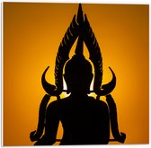 PVC Schuimplaat - Silhouet van Buddha tegen Feloranje Zonsondergang - 50x50 cm Foto op PVC Schuimplaat (Met Ophangsysteem)
