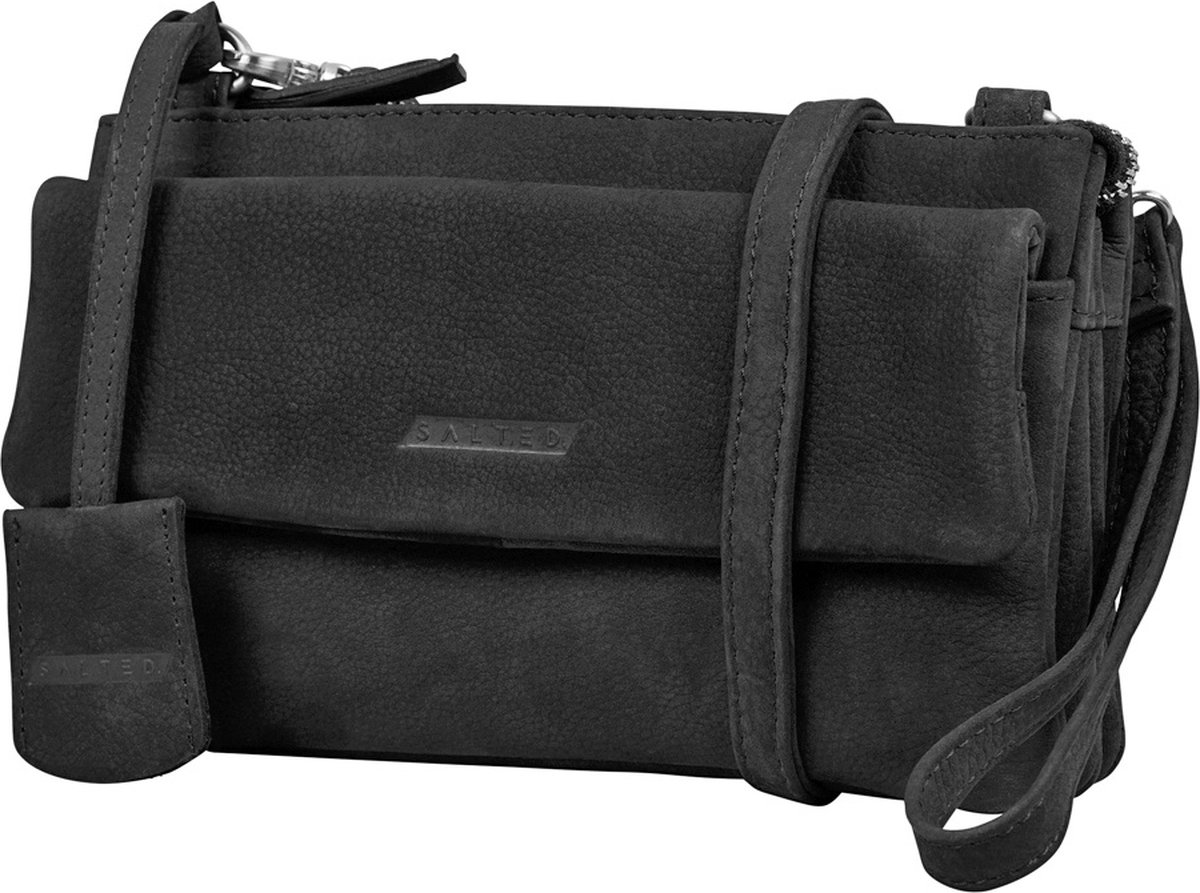 Salted Leren Dames Schoudertasje Minibag - Clutch - Nubuck Leer - Zwart