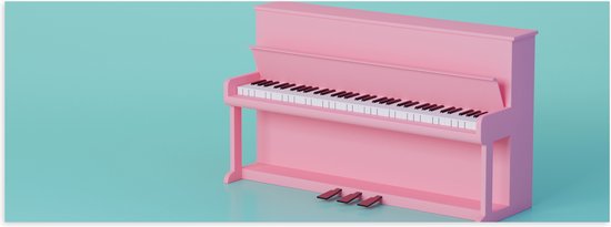 Poster (Mat) - Roze Piano tegen Lichtblauwe Achtergrond - 60x20 cm Foto op Posterpapier met een Matte look