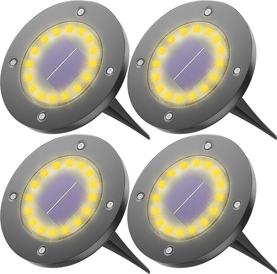 Shutterlight® 16 LED Solar Grondspot - Tuinverlichting - Zonlichtsensor - Zonne-energie - Matte Zwart - Warm Wit Licht - 4 Stuks - Buiten