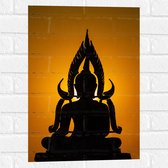 Muursticker - Silhouet van Buddha tegen Feloranje Zonsondergang - 40x60 cm Foto op Muursticker