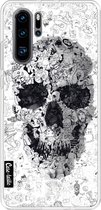 Casetastic Huawei P30 Pro Hoesje - Softcover Hoesje met Design - Doodle Skull BW Print