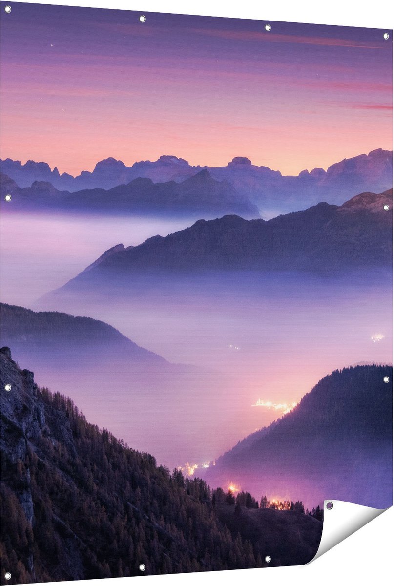 Gards Tuinposter Bergen Landschap in Itali� tijdens Zonsondergang - 120x150 cm - Tuindoek - Tuindecoratie - Wanddecoratie buiten - Tuinschilderij Multikleur