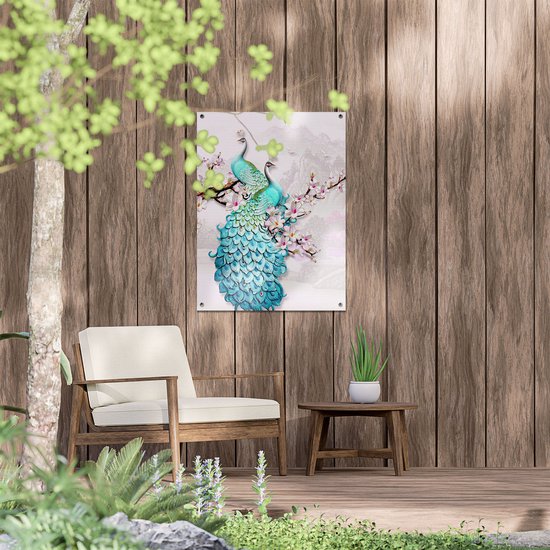 Gards Affiche de jardin Deux Paons Bleus - Abstrait - 60x80 cm - Toile jardin - Décoration de jardin - Décoration murale extérieur - Tableau jardin
