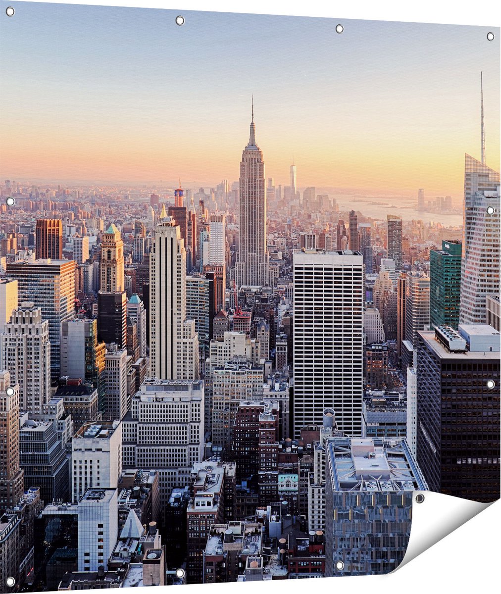 Gards Tuinposter New York Skyline met Wolkenkrabbers - 110x110 cm - Tuindoek - Tuindecoratie - Wanddecoratie buiten - Tuinschilderij Multikleur