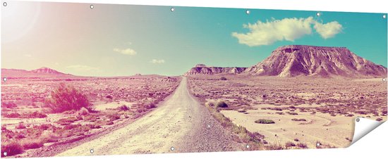 Gars Poster jardin Chemin dans le désert Paysage avec le soleil - 210x70 cm - Toile jardin - Décoration de jardin - Décoration murale extérieur - Tableau jardin