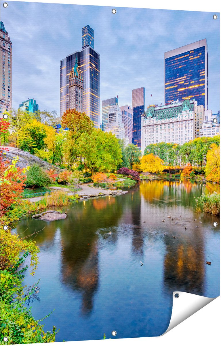 Gards Tuinposter Kleurrijke Central Park tijdens de Herfst - 90x120 cm - Tuindoek - Tuindecoratie - Wanddecoratie buiten - Tuinschilderij Multikleur