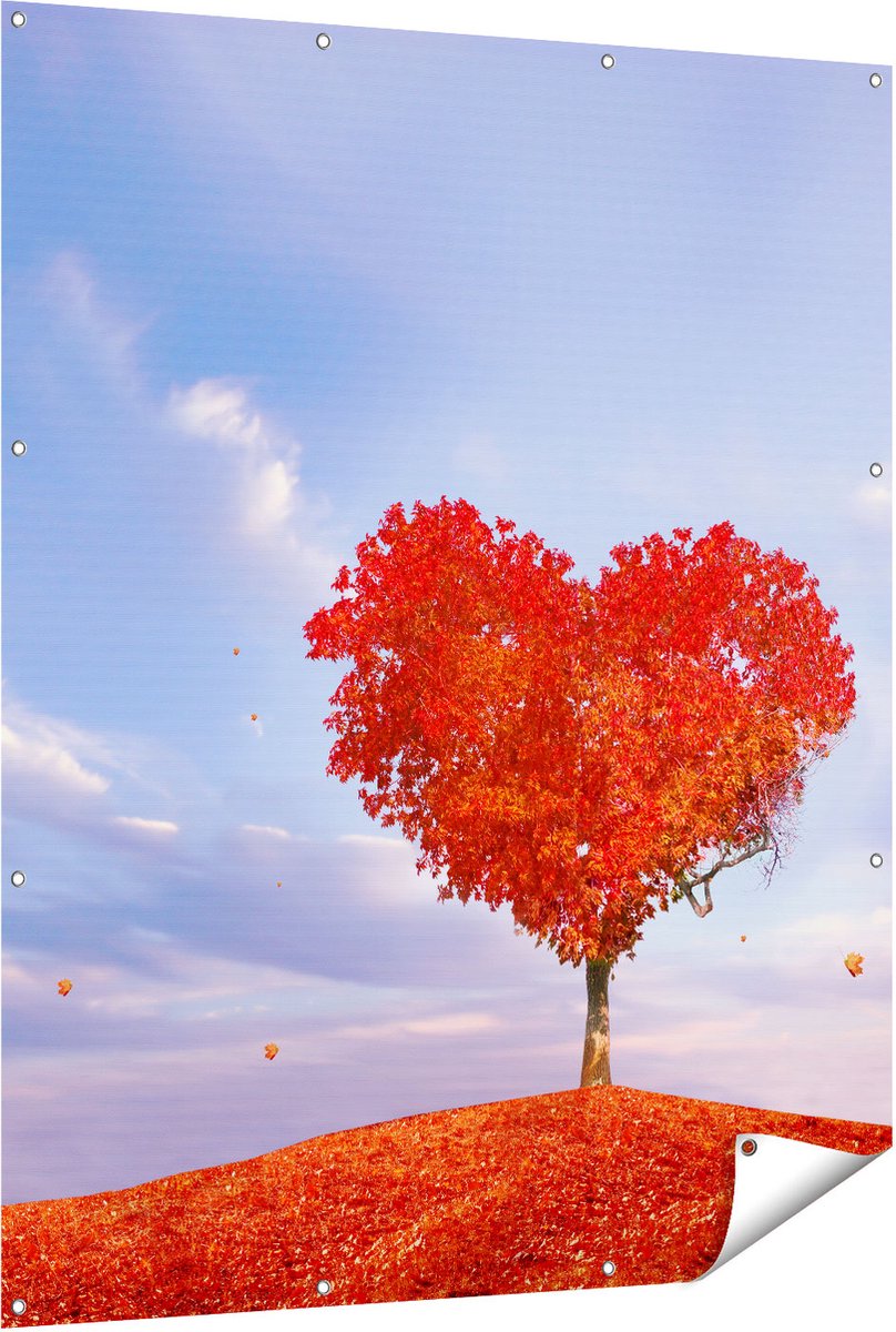 Gards Tuinposter Rode Liefde Boom in een Hart Vorm - 120x150 cm - Tuindoek - Tuindecoratie - Wanddecoratie buiten - Tuinschilderij Multikleur