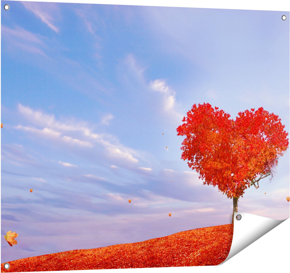 Gards Tuinposter Rode Liefde Boom in een Hart Vorm - 100x80 cm - Tuindoek - Tuindecoratie - Wanddecoratie buiten - Tuinschilderij Multikleur