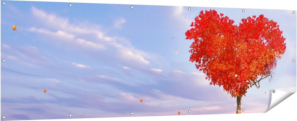 Gards Tuinposter Rode Liefde Boom in een Hart Vorm - 210x70 cm - Tuindoek - Tuindecoratie - Wanddecoratie buiten - Tuinschilderij Multikleur
