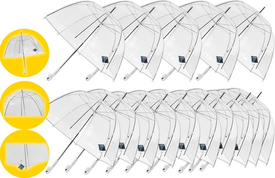 14 stuks Paraplu transparant plastic paraplu's 75 cm - doorzichtige paraplu - trouwparaplu - bruidsparaplu - stijlvol - bruiloft - trouwen - fashionable - trouwparaplu