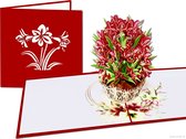 Popcards popupkaarten - Rode Lelies in mandje bloemen lelie bloemetjes bloemenmand verjaardag troost gefeliciteerd pop-up kaart pop-up kaart 3D wenskaart