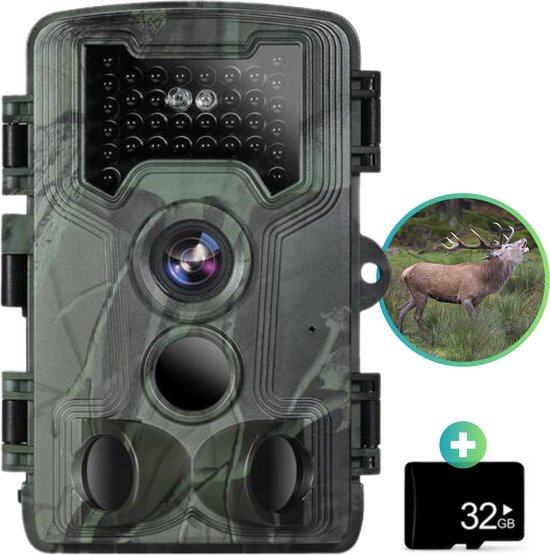 RYCE ® Full HD Wildcamera met Nachtzicht - 36MP - Met Geluidsopname - IP66 Waterdicht - Inclusief 32GB Geheugen Kaart - Infrarood - Inclusief 8x AA Batterij - Voor Buiten
