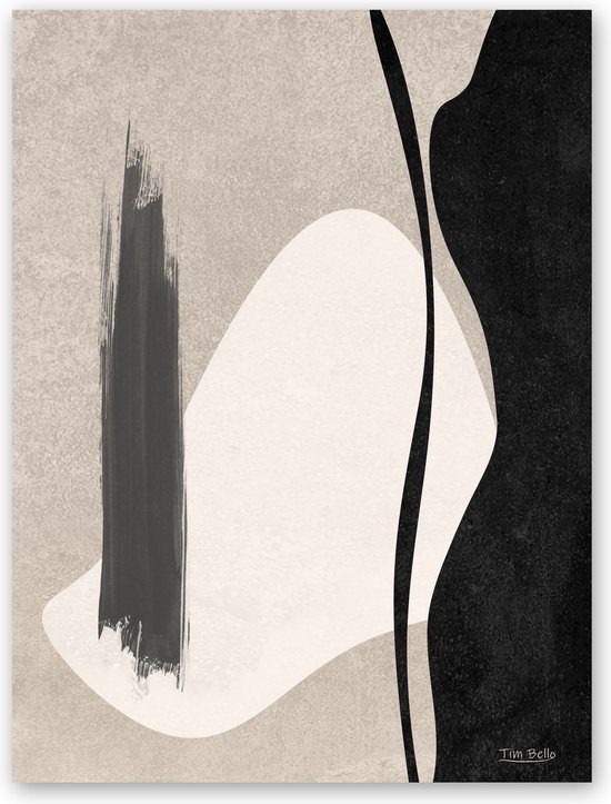 Dibond - Reproduktie / Kunstwerk / Kunst / Abstract / - Wit / zwart / taupe,creme - 120 x 180 cm.