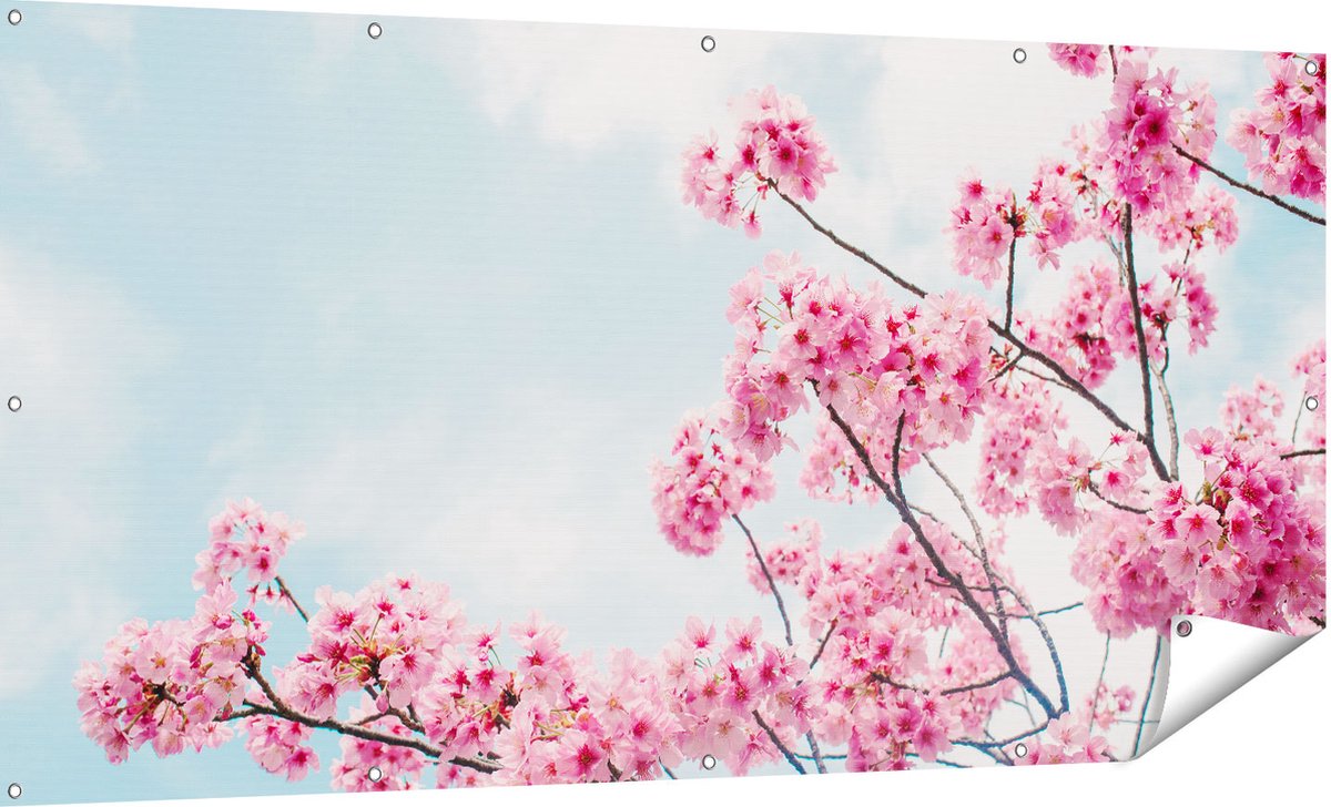 Gards Tuinposter Roze Bloesemboom - Bloemen - 180x90 cm - Tuindoek - Tuindecoratie - Wanddecoratie buiten - Tuinschilderij Multikleur