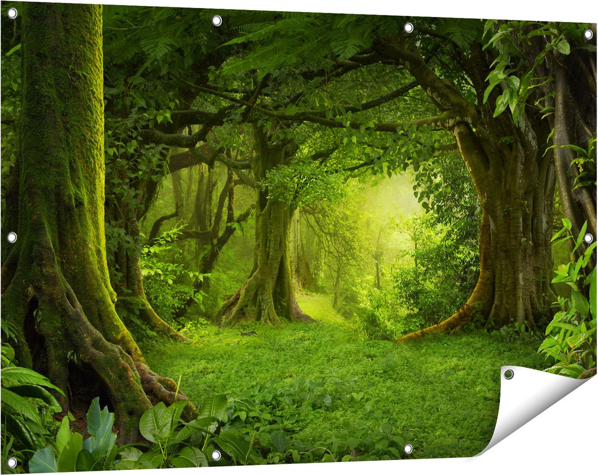 Gards Tuinposter Groene Tropische Jungle Bos - 120x80 cm - Tuindoek - Tuindecoratie - Wanddecoratie buiten - Tuinschilderij Multikleur