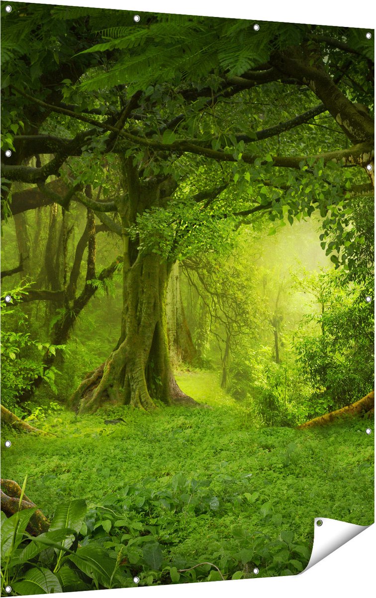 Gards Tuinposter Groene Tropische Jungle Bos - 120x160 cm - Tuindoek - Tuindecoratie - Wanddecoratie buiten - Tuinschilderij Multikleur