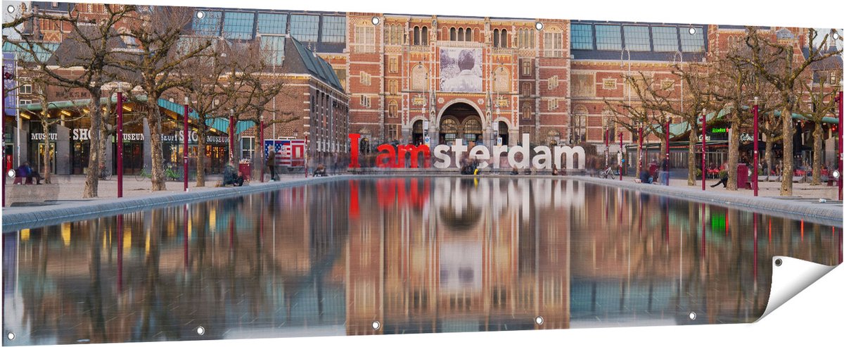 Gards Tuinposter Amsterdam Rijksmuseum - I Amsterdam Tekst - 210x70 cm - Tuindoek - Tuindecoratie - Wanddecoratie buiten - Tuinschilderij Multikleur