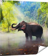 Gards Tuinposter Olifant in het Water - 100x100 cm - Tuindoek - Tuindecoratie - Wanddecoratie buiten - Tuinschilderij