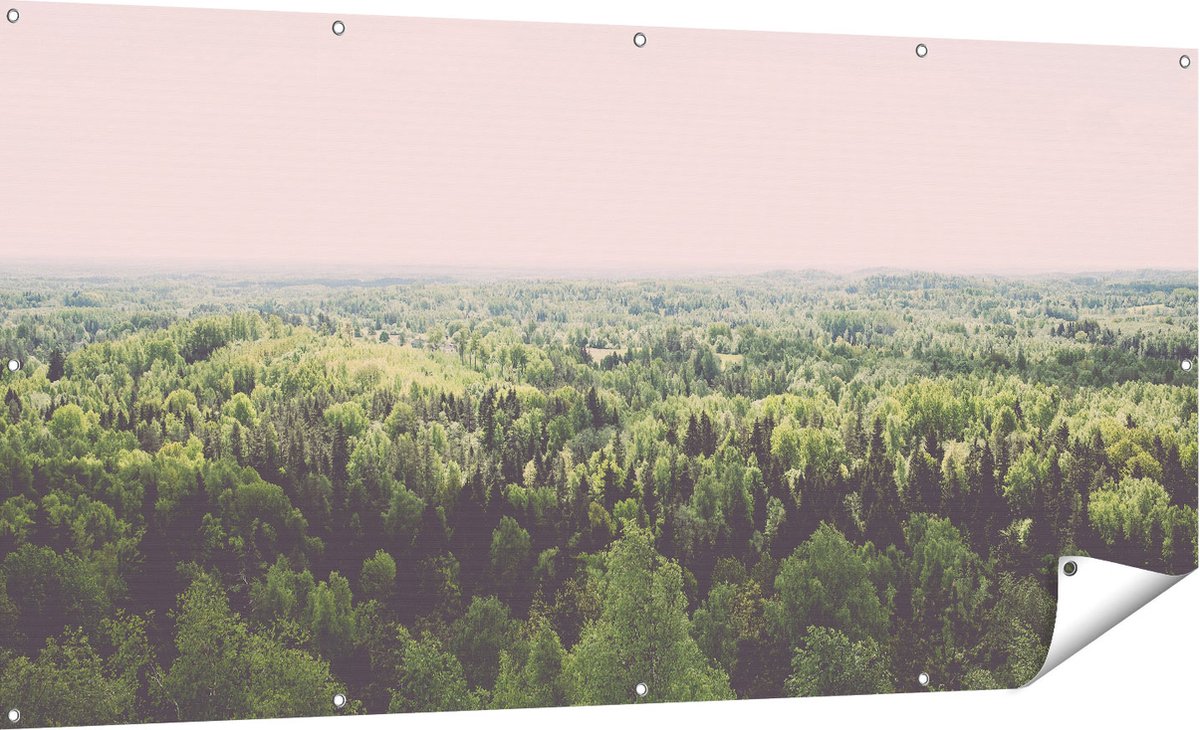 Gards Tuinposter Eindeloze Bos met Groene Bomen - 180x90 cm - Tuindoek - Tuindecoratie - Wanddecoratie buiten - Tuinschilderij Multikleur