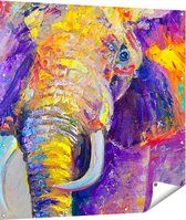 Gards Tuinposter Olifant van Olieverf - Kleur - Abstract - 110x110 cm - Tuindoek - Tuindecoratie - Wanddecoratie buiten - Tuinschilderij