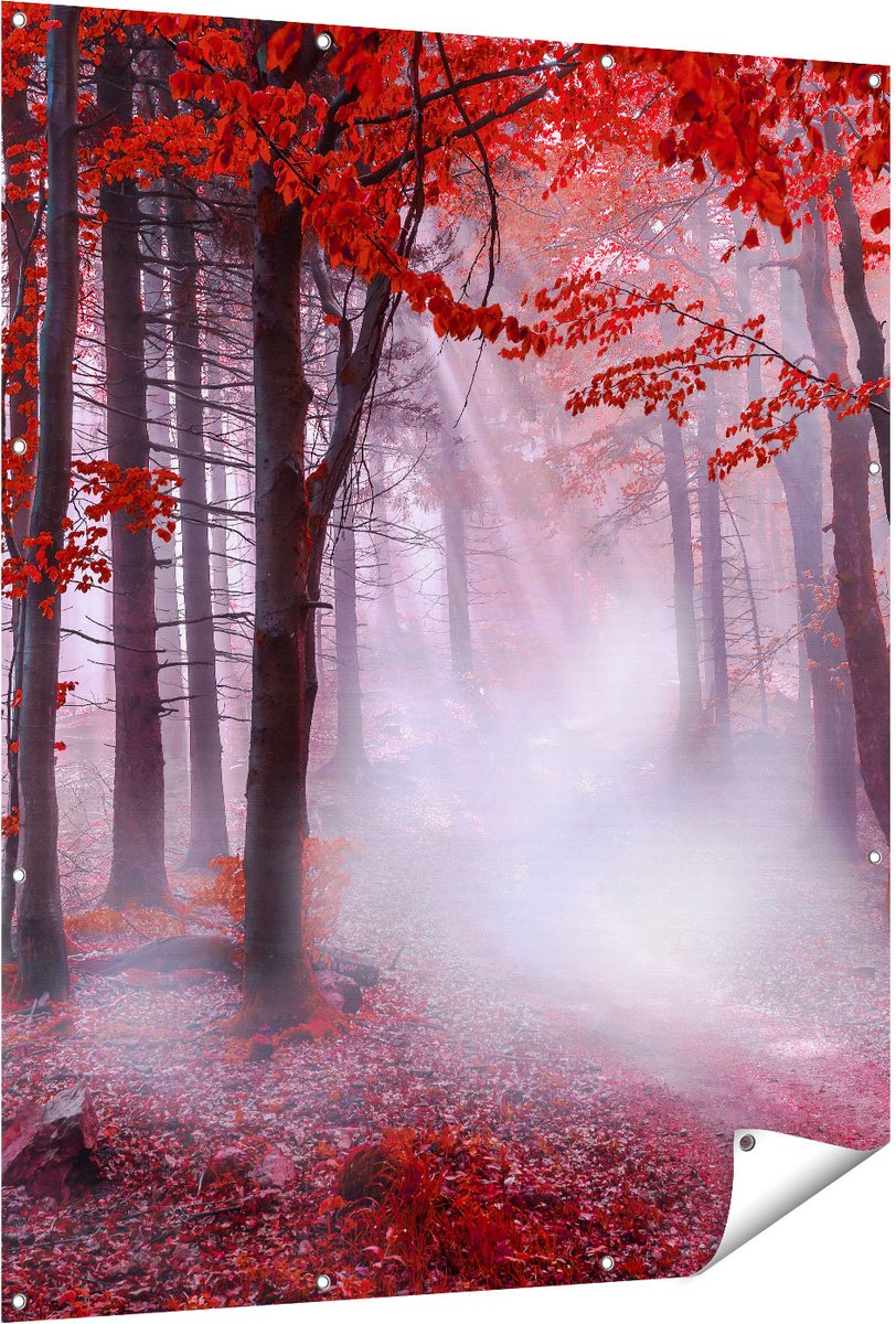 Gards Tuinposter Rood Bos met Bomen - 120x150 cm - Tuindoek - Tuindecoratie - Wanddecoratie buiten - Tuinschilderij Multikleur