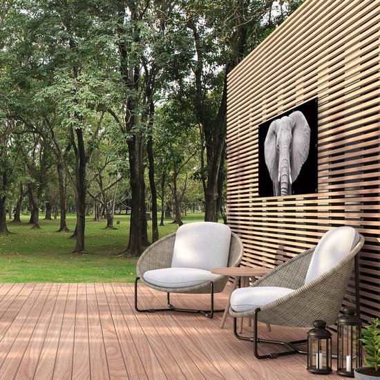 Gards Tuinposter Olifant - Zwart Wit - 120x60 cm - Tuindoek - Tuindecoratie - Wanddecoratie buiten - Tuinschilderij
