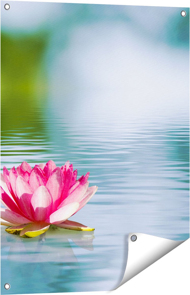 Gards Tuinposter Roze Lotusbloem op het Water - 60x80 cm - Tuindoek - Tuindecoratie - Wanddecoratie buiten - Tuinschilderij Multikleur