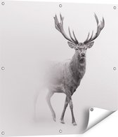 Affiche de jardin Gards Cerf - Zwart Wit - 80x80 cm - Toile de jardin - Décoration de jardin - Décoration murale extérieure - Tableau de jardin