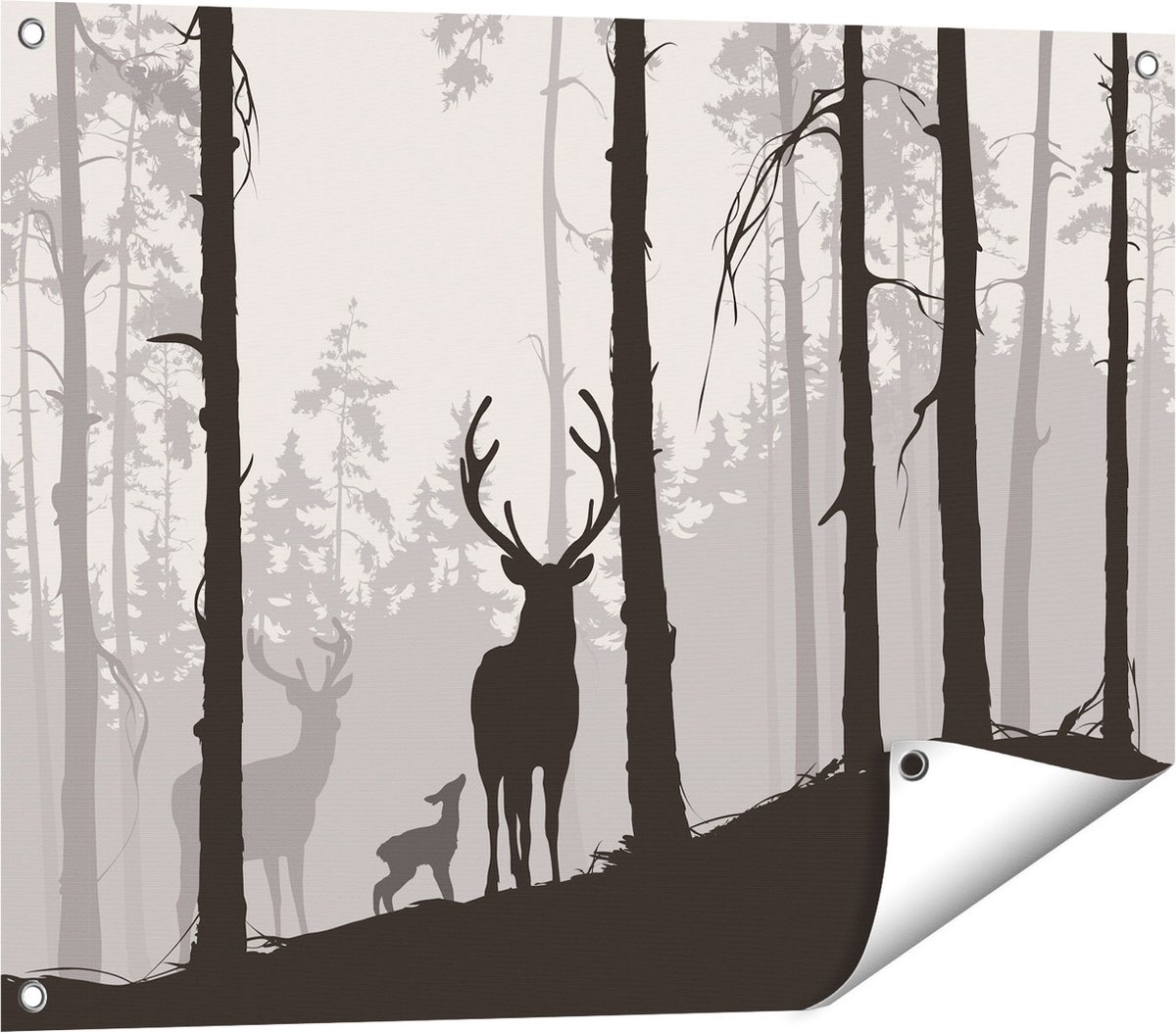 Gards Tuinposter Herten in het Bos - Silhouet - 80x60 cm - Tuindoek - Tuindecoratie - Wanddecoratie buiten - Tuinschilderij Multikleur