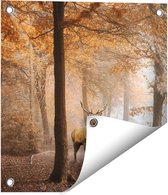 Gards Tuinposter Hert in het Bos - Herfst - 40x40 cm - Tuindoek - Tuindecoratie - Wanddecoratie buiten - Tuinschilderij