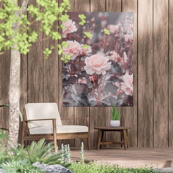 Gards Affiche Jardin Fleurs Roses Roses - 90x120 cm - Toile jardin - Décoration de jardin - Décoration murale extérieur - Tableau jardin