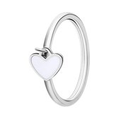 Lucardi Kinder Stalen ring met hart emaille wit - Ring - Staal - Zilverkleurig - 15 / 47 mm