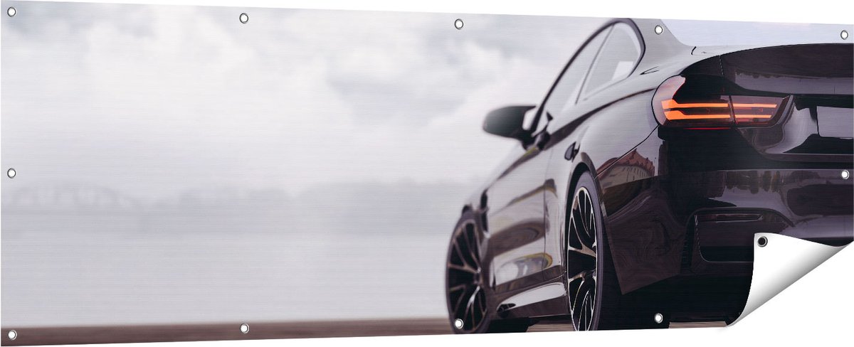 Gards Tuinposter Zwarte Sportwagen Auto van Achter - 180x60 cm - Tuindoek - Tuindecoratie - Wanddecoratie buiten - Tuinschilderij Multikleur