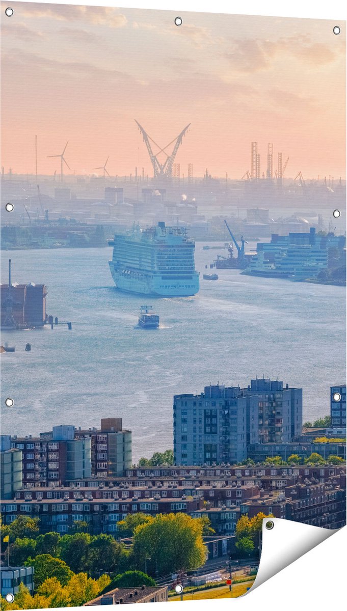 Gards Tuinposter Rotterdamse Haven bij het Water - 80x120 cm - Tuindoek - Tuindecoratie - Wanddecoratie buiten - Tuinschilderij Multikleur