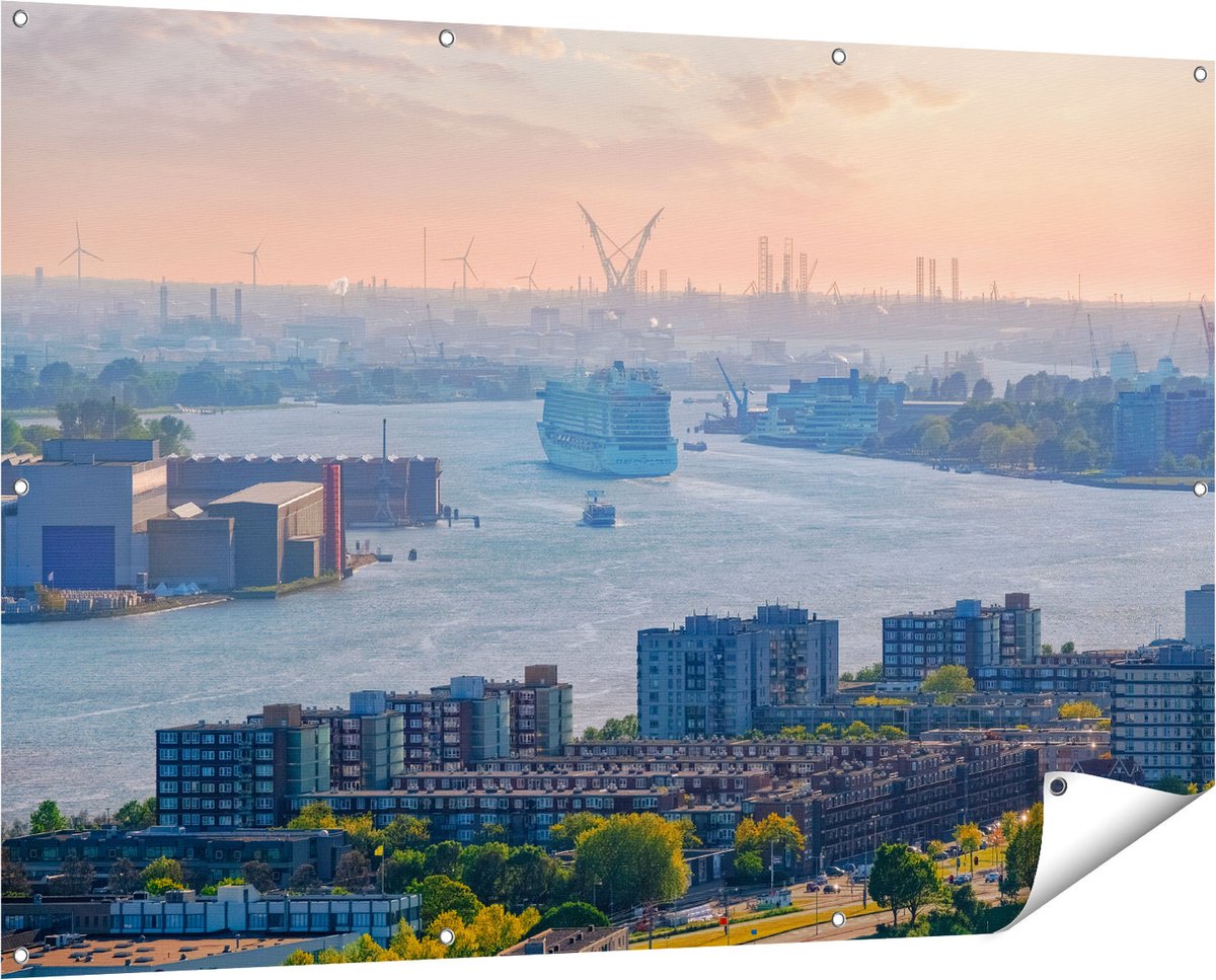 Gards Tuinposter Rotterdamse Haven bij het Water - 150x100 cm - Tuindoek - Tuindecoratie - Wanddecoratie buiten - Tuinschilderij Multikleur