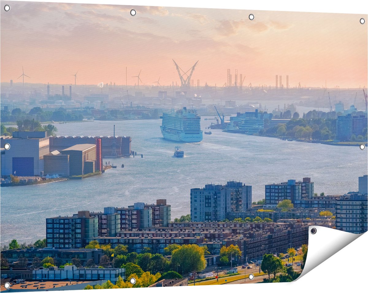 Gards Tuinposter Rotterdamse Haven bij het Water - 120x80 cm - Tuindoek - Tuindecoratie - Wanddecoratie buiten - Tuinschilderij Multikleur