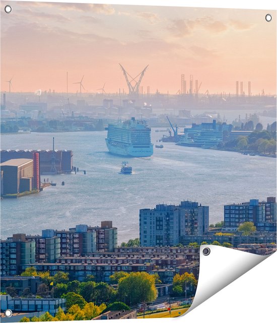 Gards Tuinposter Rotterdamse Haven bij het Water - 70x70 cm - Tuindoek - Tuindecoratie - Wanddecoratie buiten - Tuinschilderij