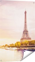 Gards Tuinposter Eiffeltoren in Parijs aan het Water - 60x90 cm - Tuindoek - Tuindecoratie - Wanddecoratie buiten - Tuinschilderij